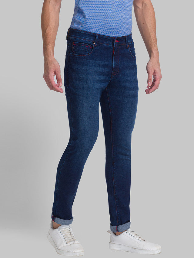 Raymond Blue Solid Slim Fit Cotton Blend Jeans
