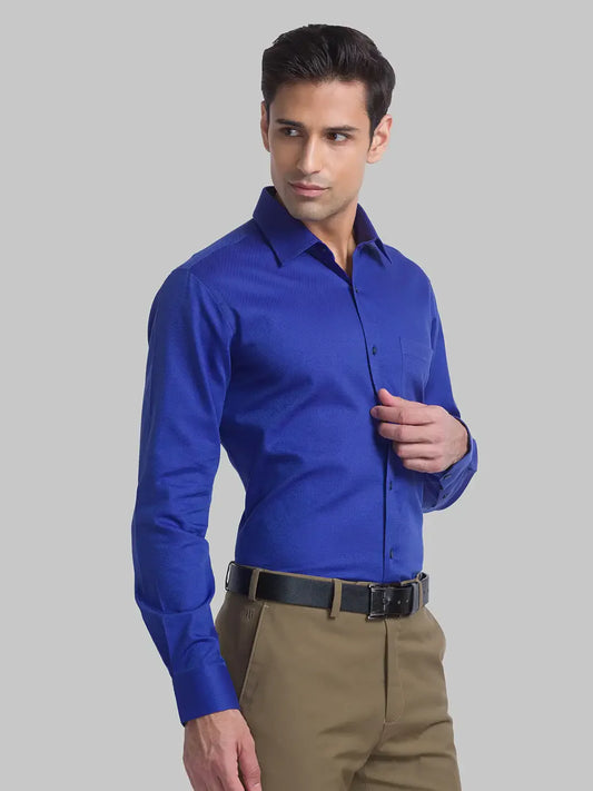 Men Blue Contemporary Fit Structure Cotton Full Sleeve Shirts