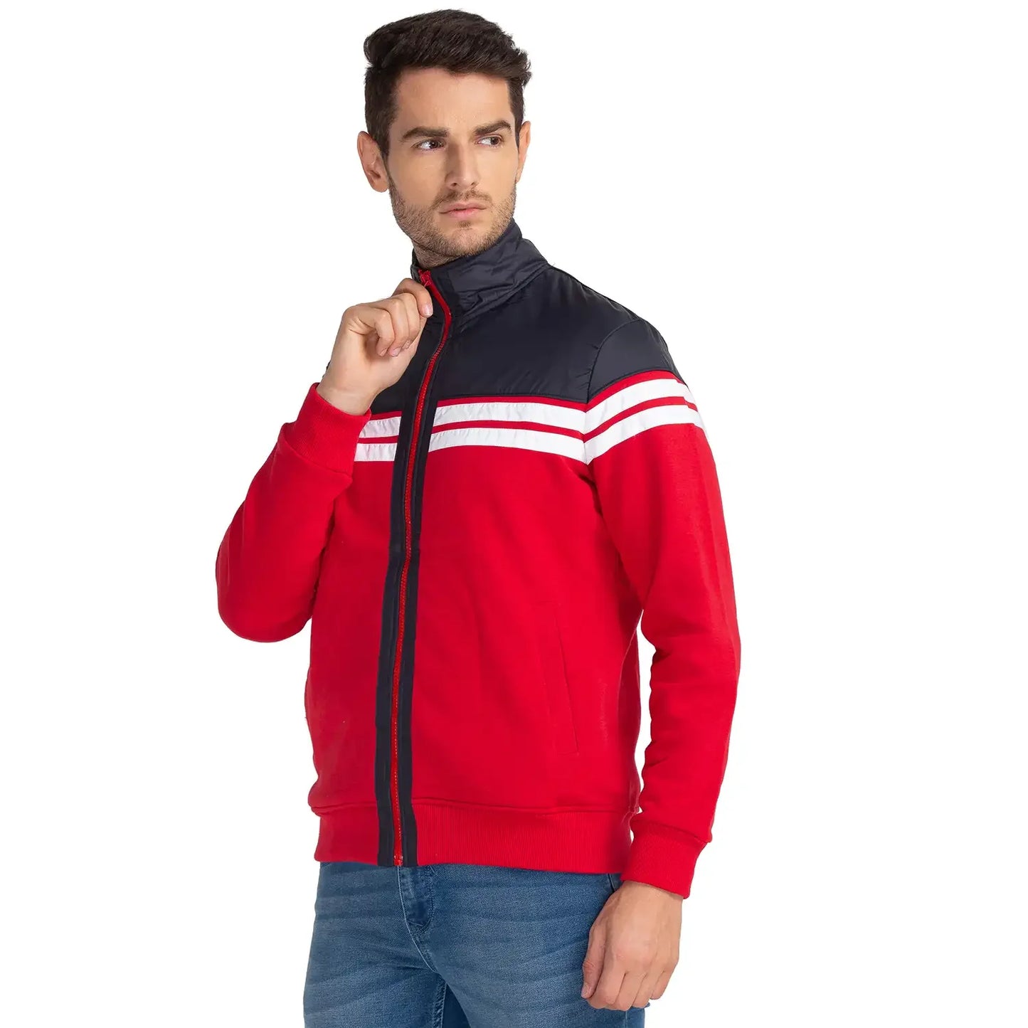 Men Red Regular Fit Cut & Sew Cotton Polyester Blend Sweatshirts