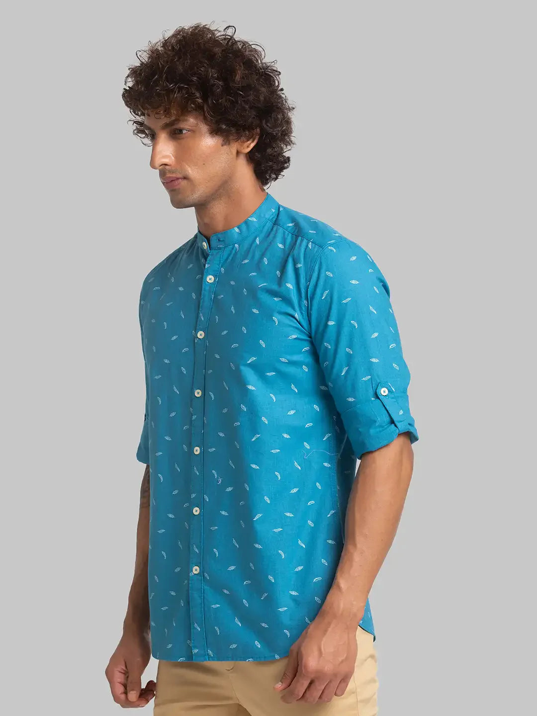 Men Blue Slim Fit Print Cotton Full Sleeve Shirts