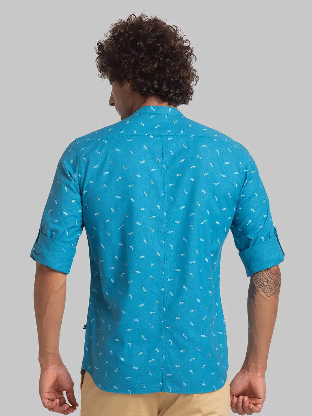 Men Blue Slim Fit Print Cotton Full Sleeve Shirts