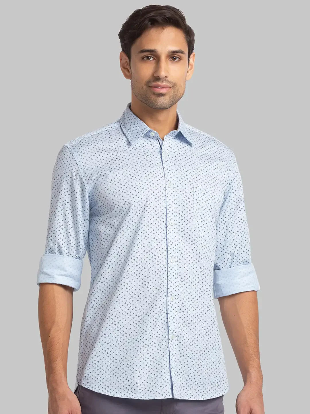 Men Blue Slim Fit Print Cotton Full Sleeve Shirts