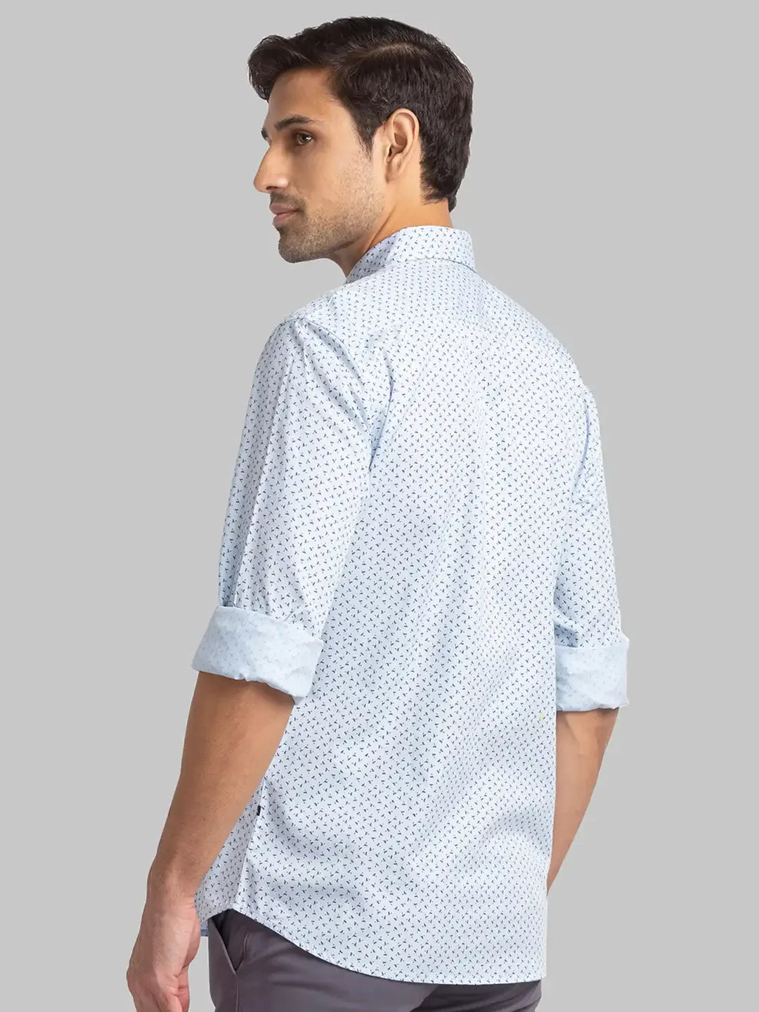 Men Blue Slim Fit Print Cotton Full Sleeve Shirts