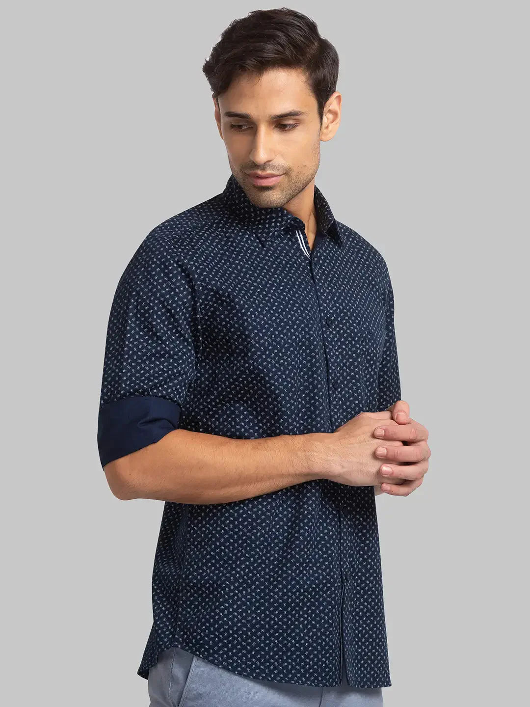 Men Blue Slim Fit Print Cotton Full Sleeve Shirts