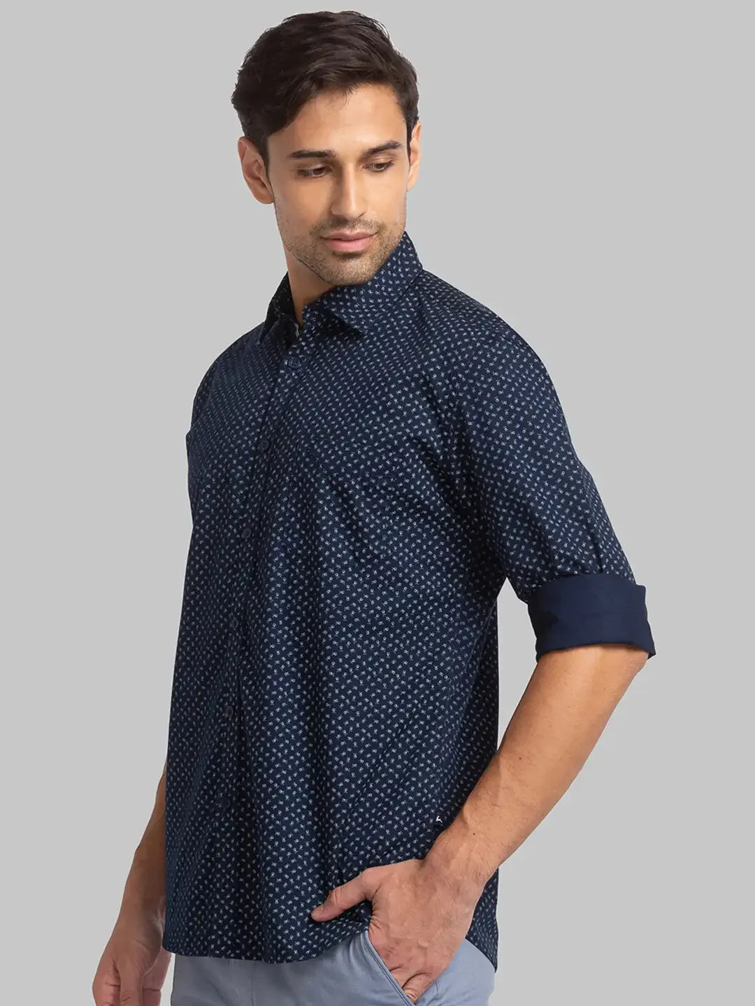 Men Blue Slim Fit Print Cotton Full Sleeve Shirts