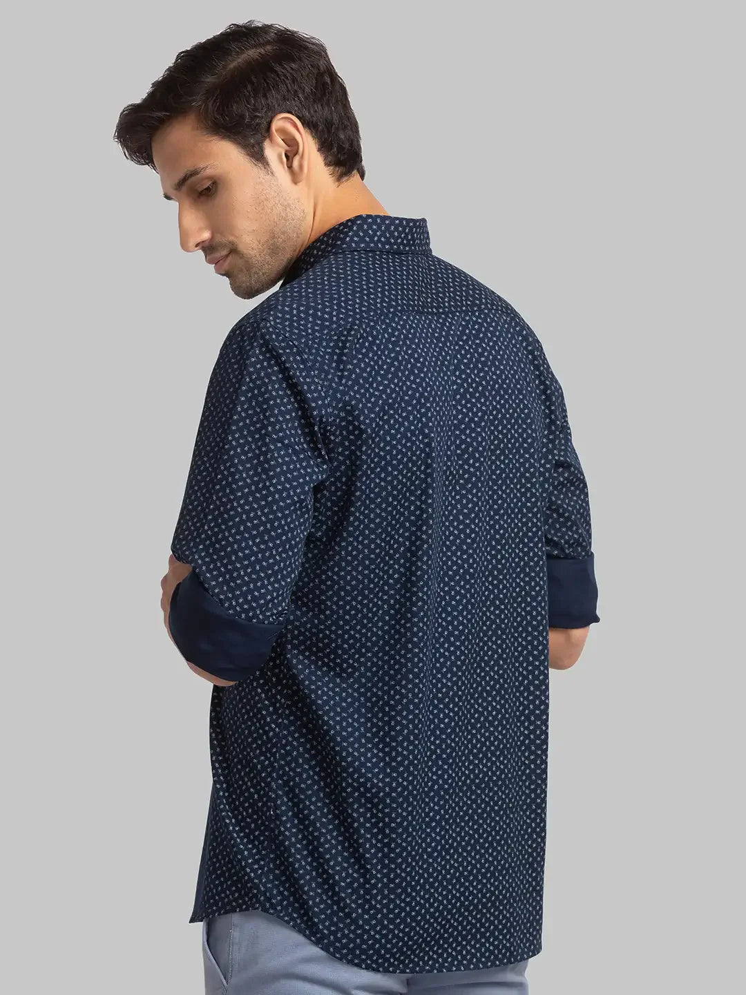 Men Blue Slim Fit Print Cotton Full Sleeve Shirts