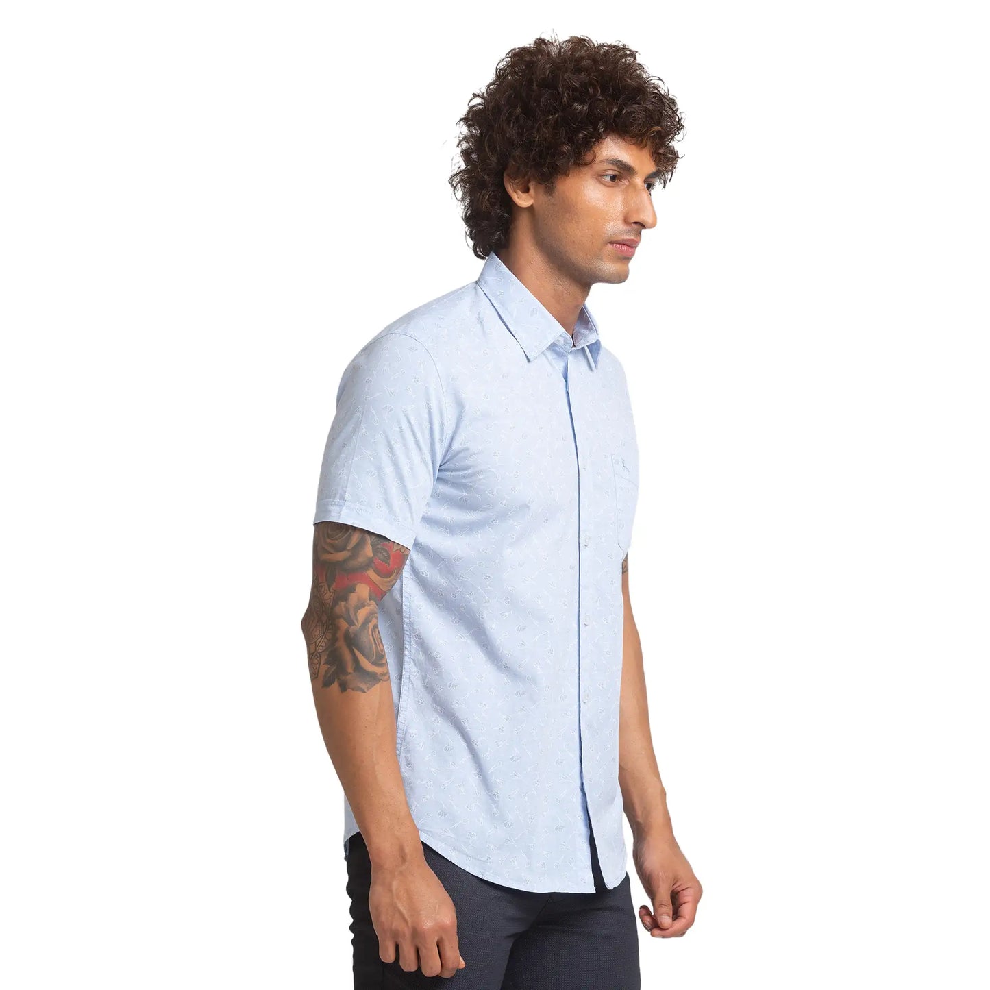 Parx Men Blue Slim Fit Printed Cotton Half Sleeve Shirts