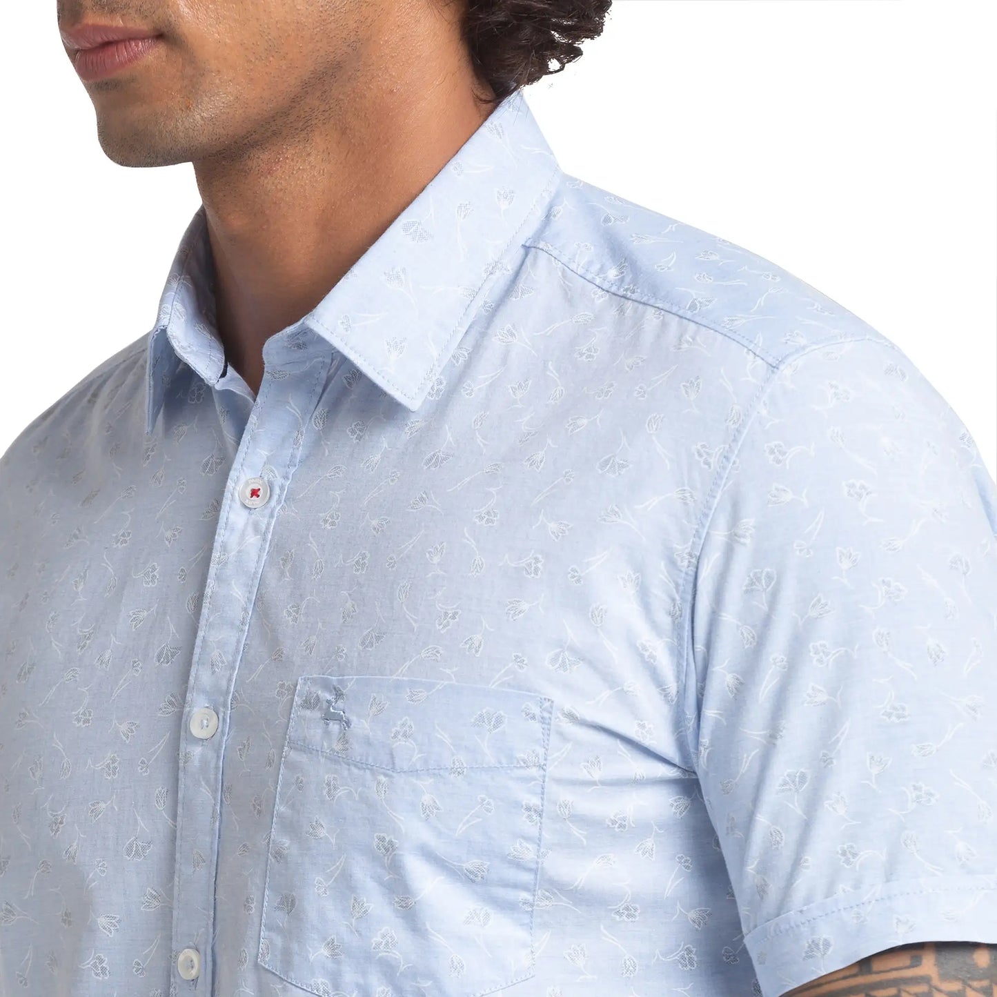 Parx Men Blue Slim Fit Printed Cotton Half Sleeve Shirts