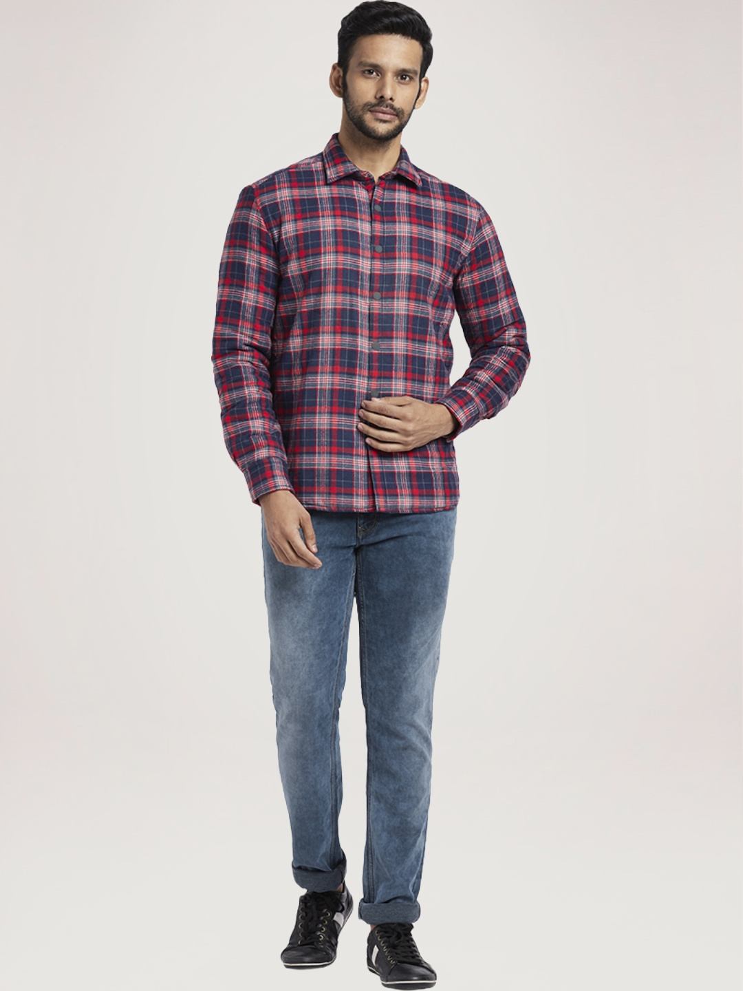 Men Red Slim Fit Checks Cotton Full Sleeve Shirts