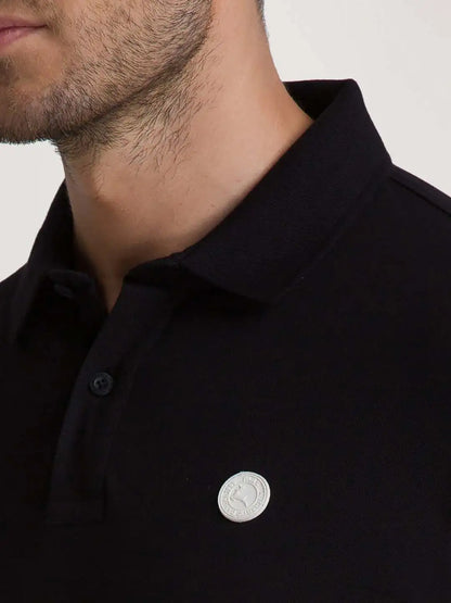 Men Black Regular Fit Solid Cotton Blend Round Neck Collar Polo T-Shirt