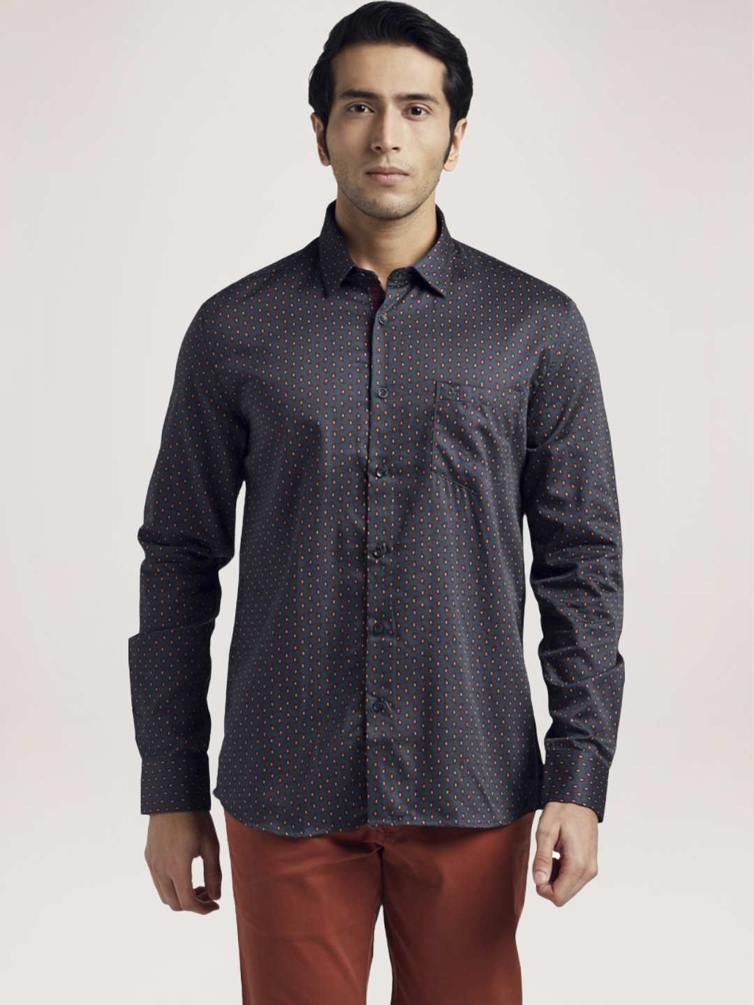 Parx Men Brown Printed Slim Fit Cotton Casual Shirt