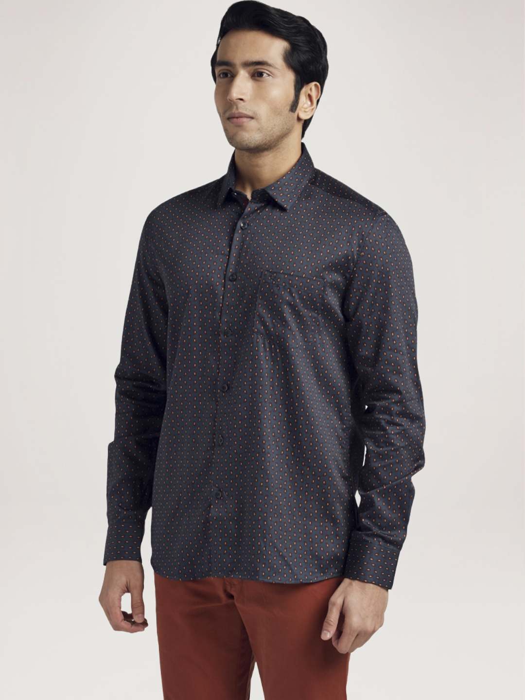 Parx Men Brown Printed Slim Fit Cotton Casual Shirt