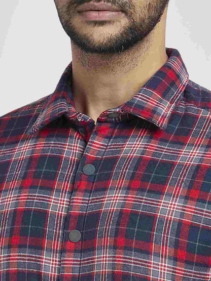 Men Red Slim Fit Checks Cotton Full Sleeve Shirts