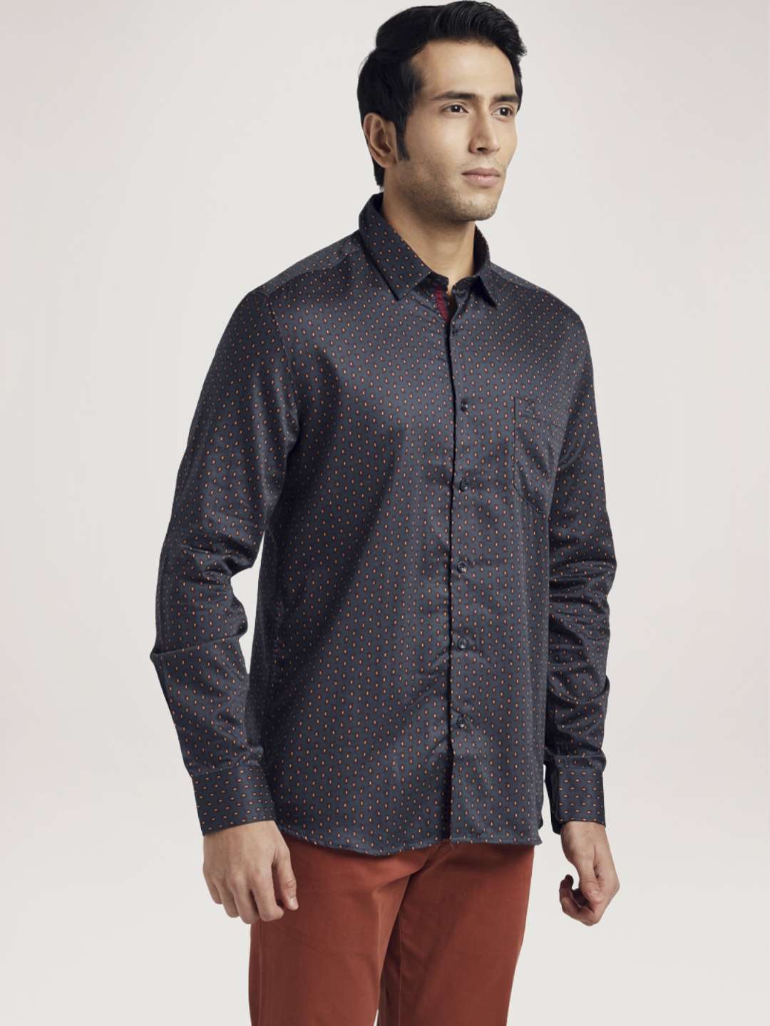 Parx Men Brown Printed Slim Fit Cotton Casual Shirt