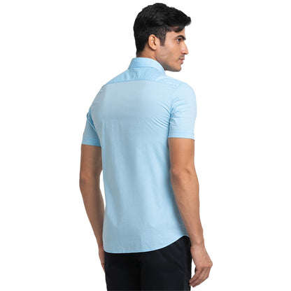 Men Blue Slim Fit Solid Cotton Half Sleeve Shirts