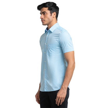 Men Blue Slim Fit Solid Cotton Half Sleeve Shirts
