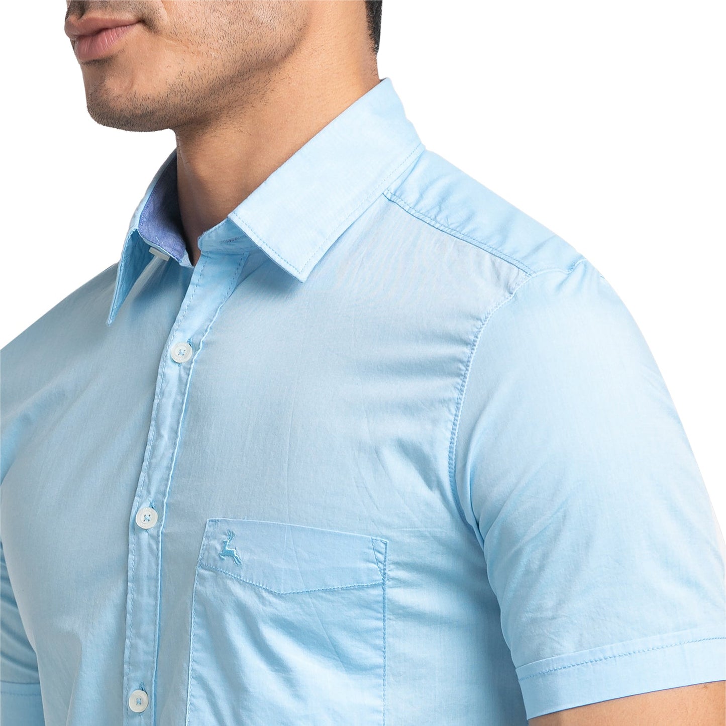 Men Blue Slim Fit Solid Cotton Half Sleeve Shirts