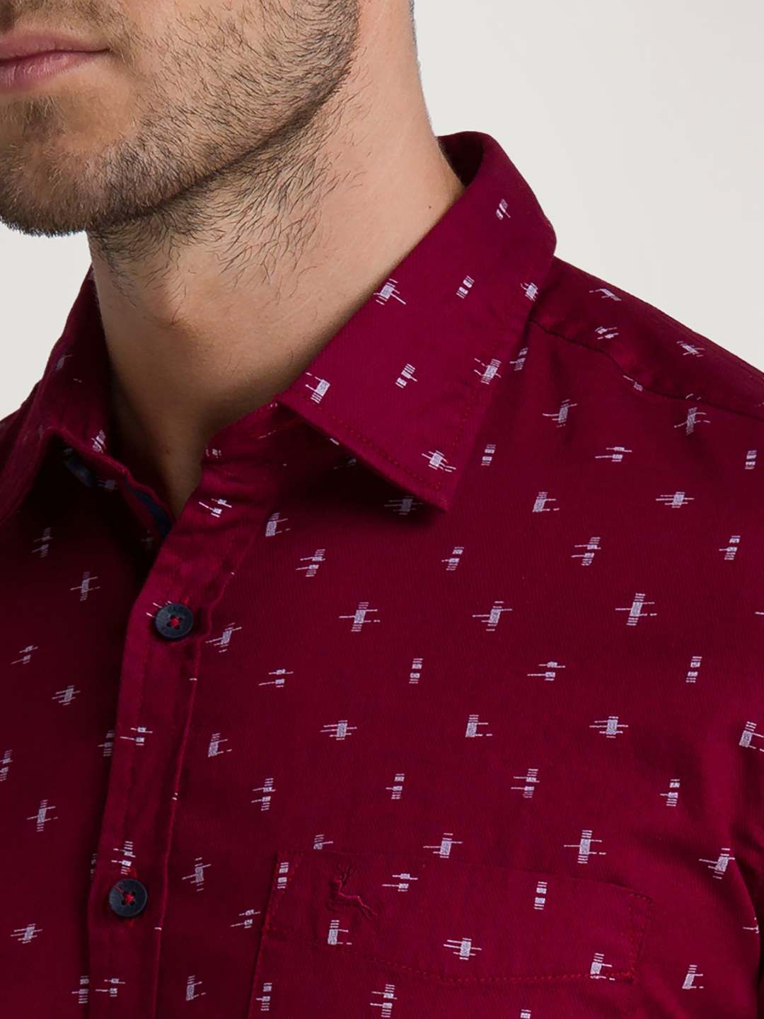 Men Red Slim Fit Print Cotton Full Sleeve Shirts