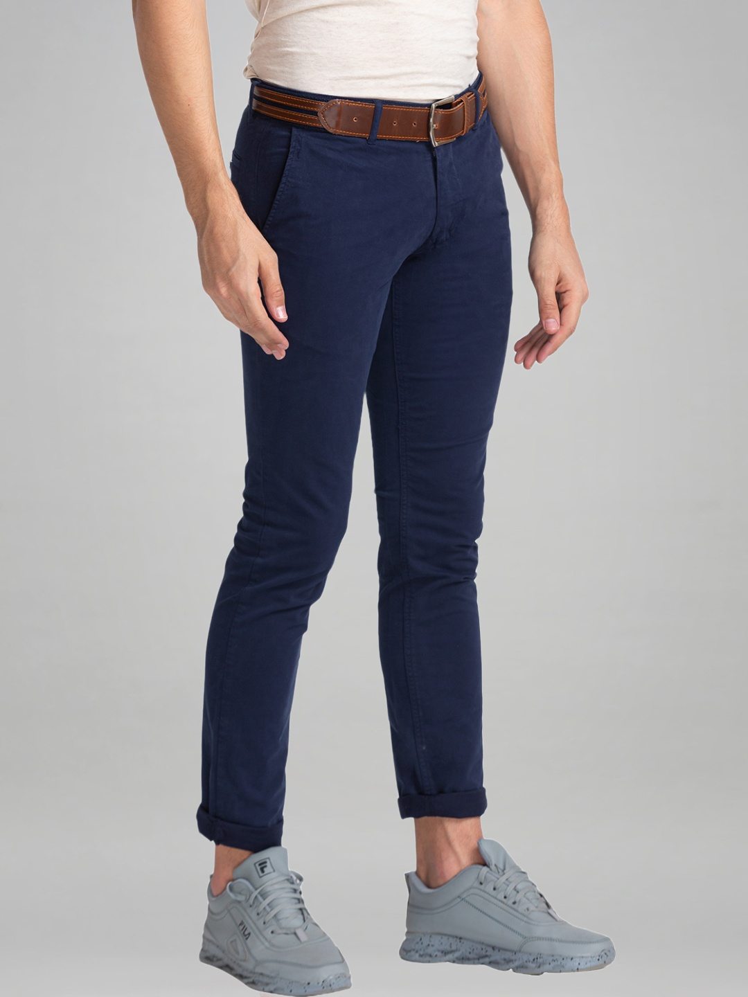 Men Blue Lrt Fit Rfd Cotton Blend Trouser