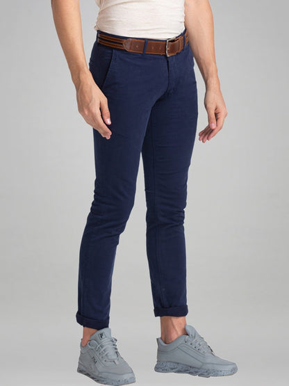 Men Blue Lrt Fit Rfd Cotton Blend Trouser