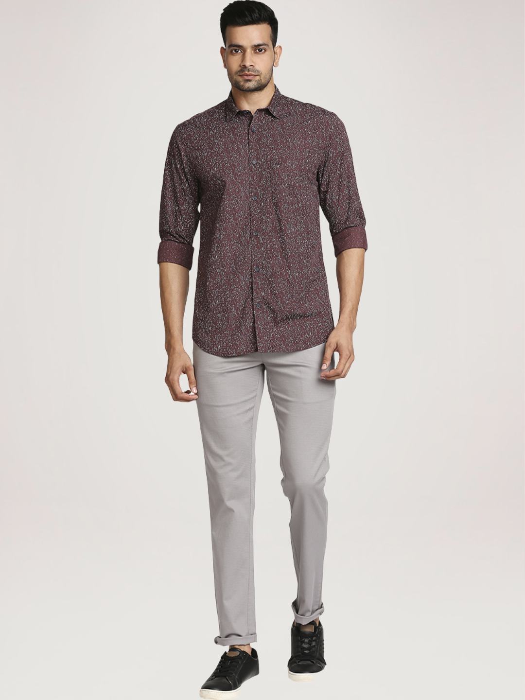 Colorplus Men Maroon Printed Tailored Fit Cotton Casual Shirt