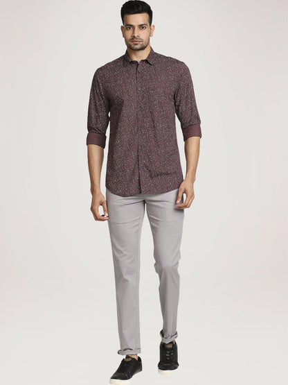Colorplus Men Maroon Printed Tailored Fit Cotton Casual Shirt