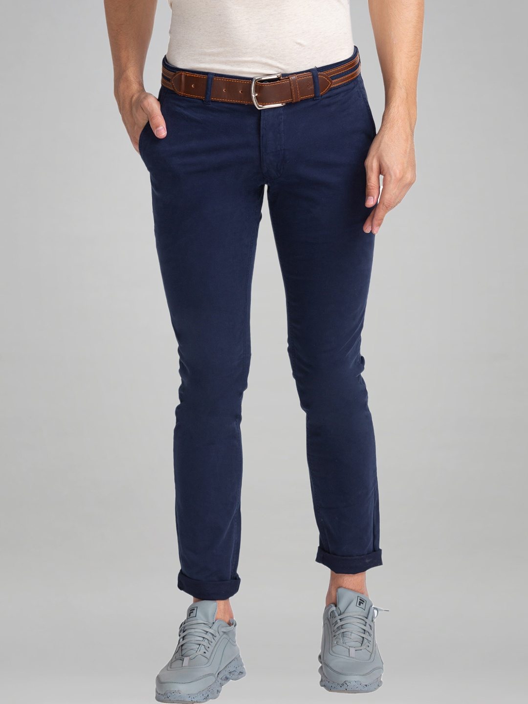 Men Blue Lrt Fit Rfd Cotton Blend Trouser