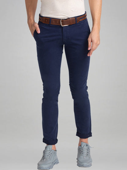 Men Blue Lrt Fit Rfd Cotton Blend Trouser