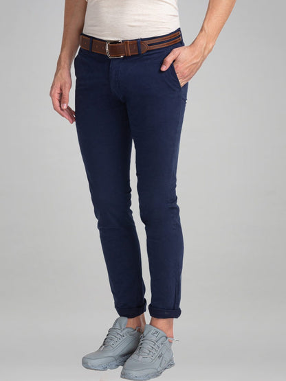 Men Blue Lrt Fit Rfd Cotton Blend Trouser