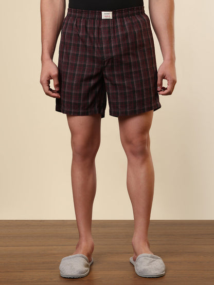 Sleepz Men Multi-Colour Checks Regular Fit Cotton Boxer
