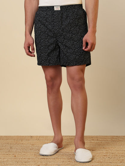 Sleepz Men Black Printed Regular Fit Cotton Boxer