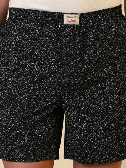 Sleepz Men Black Printed Regular Fit Cotton Boxer