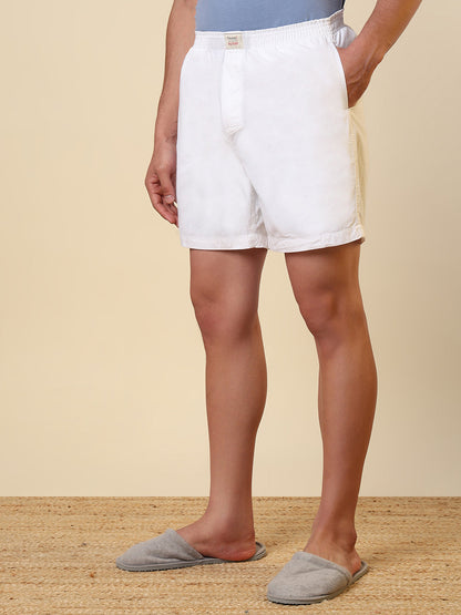 Sleepz Men White Solid Regular Fit Cotton Boxer