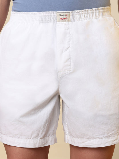 Sleepz Men White Solid Regular Fit Cotton Boxer