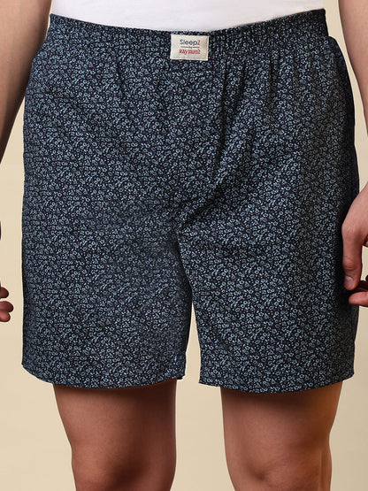 Sleepz Men Blue Printed Regular Fit Cotton Boxer