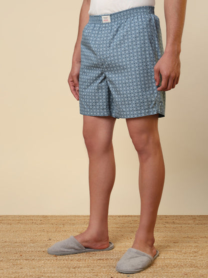 Sleepz Men Blue Printed Regular Fit Cotton Boxer