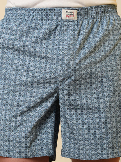 Sleepz Men Blue Printed Regular Fit Cotton Boxer