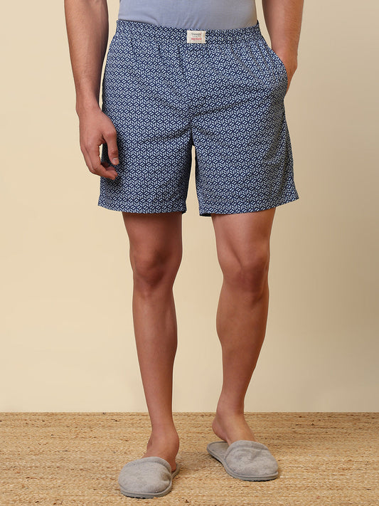 Sleepz Men Blue Printed Regular Fit Cotton Boxer
