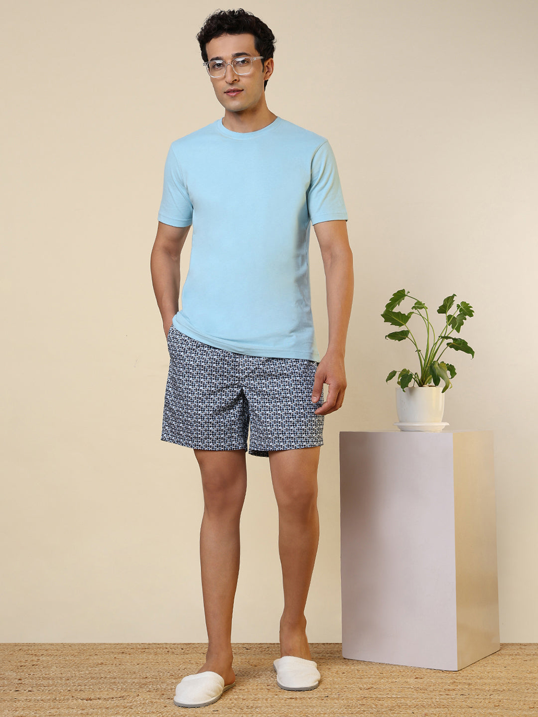Sleepz Men Blue Printed Regular Fit Cotton Boxer