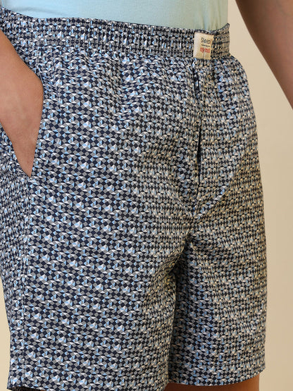Sleepz Men Blue Printed Regular Fit Cotton Boxer