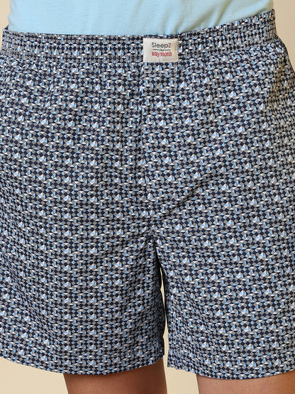Sleepz Men Blue Printed Regular Fit Cotton Boxer