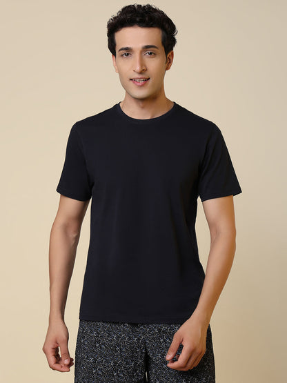 Sleepz Men Blue Solid Regular Fit Cotton T-Shirt