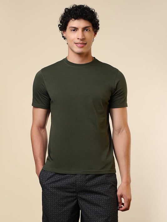 Sleepz Men Green Solid Regular Fit Cotton T-Shirt