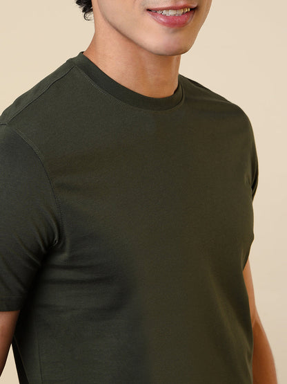 Sleepz Men Green Solid Regular Fit Cotton T-Shirt