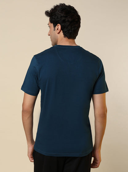 Sleepz Men Blue Solid Regular Fit Cotton T-Shirt