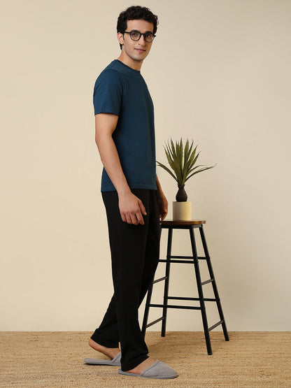 Sleepz Men Blue Solid Regular Fit Cotton T-Shirt