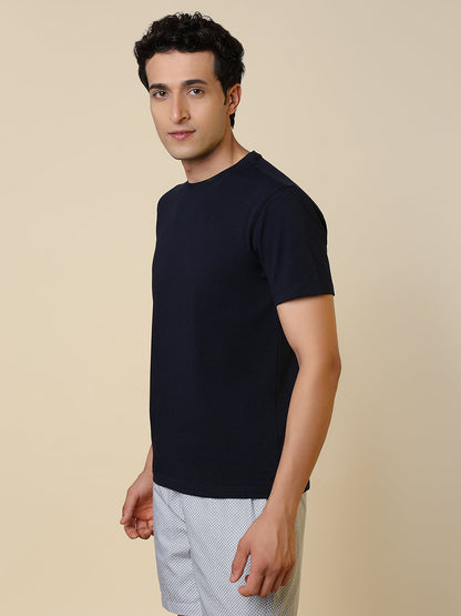 Sleepz Men Blue Solid Regular Fit Cotton Blend T-Shirt