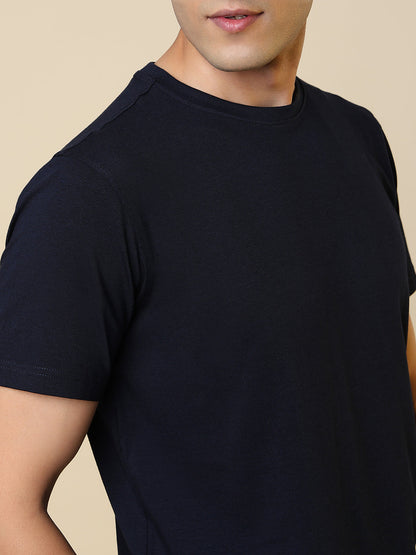 Sleepz Men Blue Solid Regular Fit Cotton Blend T-Shirt