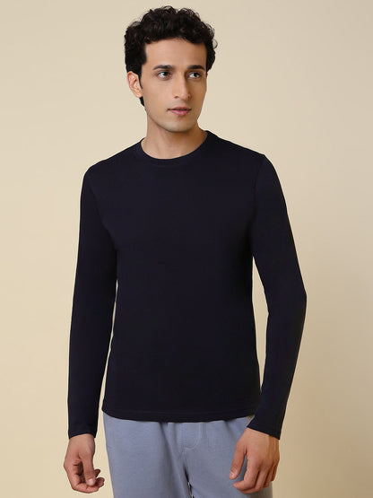 Sleepz Men Blue Solid Regular Fit Cotton T-Shirt