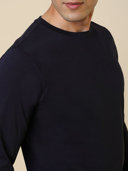 Sleepz Men Blue Solid Regular Fit Cotton T-Shirt
